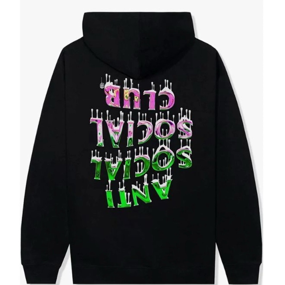 Anti Social Social Club Black Hoodie with Pink and Green Graphics